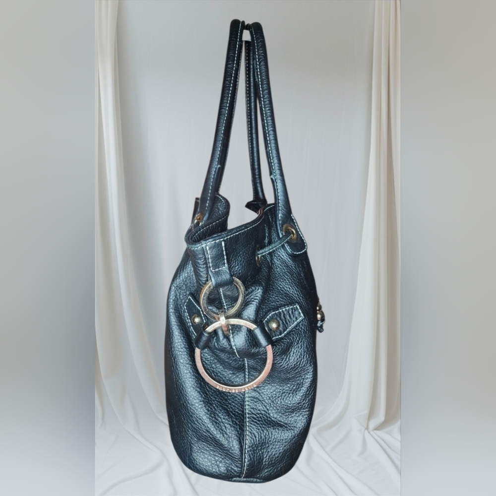 Charles David Black Leather Shoulder/Hobo Bag With A Drawstring Closure - Picture 5 of 15